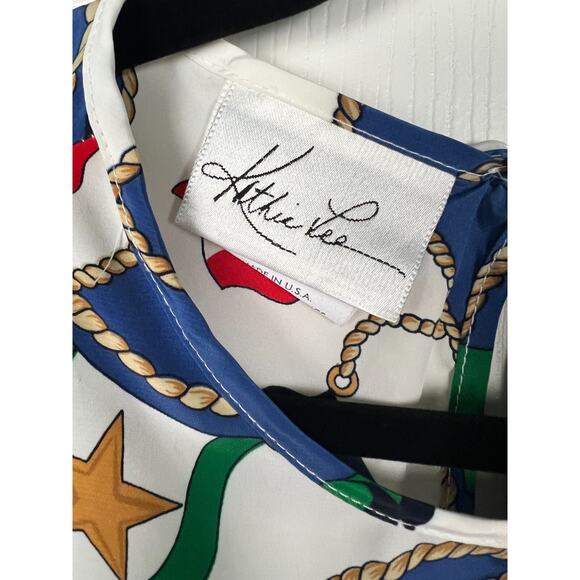 Vintage 80s Nautical Sailing Top Size 16 Boxy Blouse Coastal Preppy Career - Picture 2 of 6